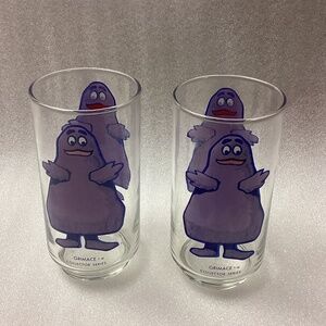 2 Vintage McDonald's Grimace Collector Series Drinking Glasses